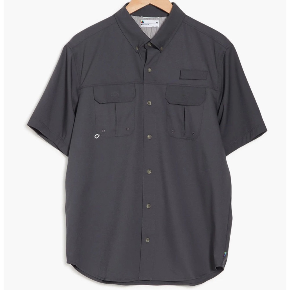 UB Tech union bay fishing shirt forge dark grey short sleeve button up men large